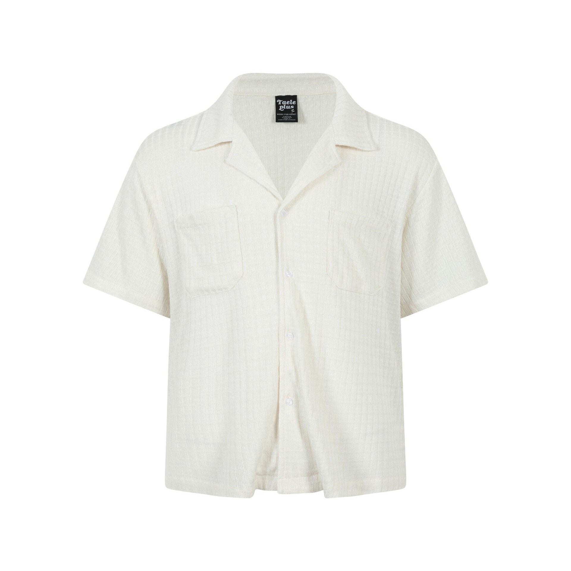 Texture sensation lapel short sleeved shirt for men simple solid color Cuban collar shirt