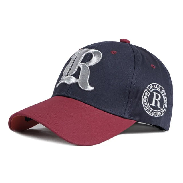 New letter embroidered color block baseball cap for men and women's outdoor sun protection and sunshade hat