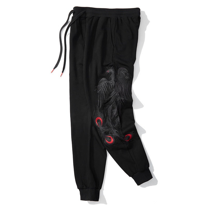 Autumn new Phoenix Heavy Industry embroidered cotton casual sweatpants Chinese style sports leggings pants