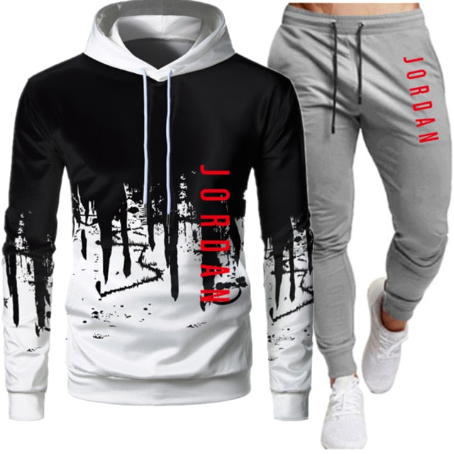 Sets Tracksuit Men Autumn Winter Hooded Sweatshirt Drawstring Outfit Sportswear  Two Piece Set