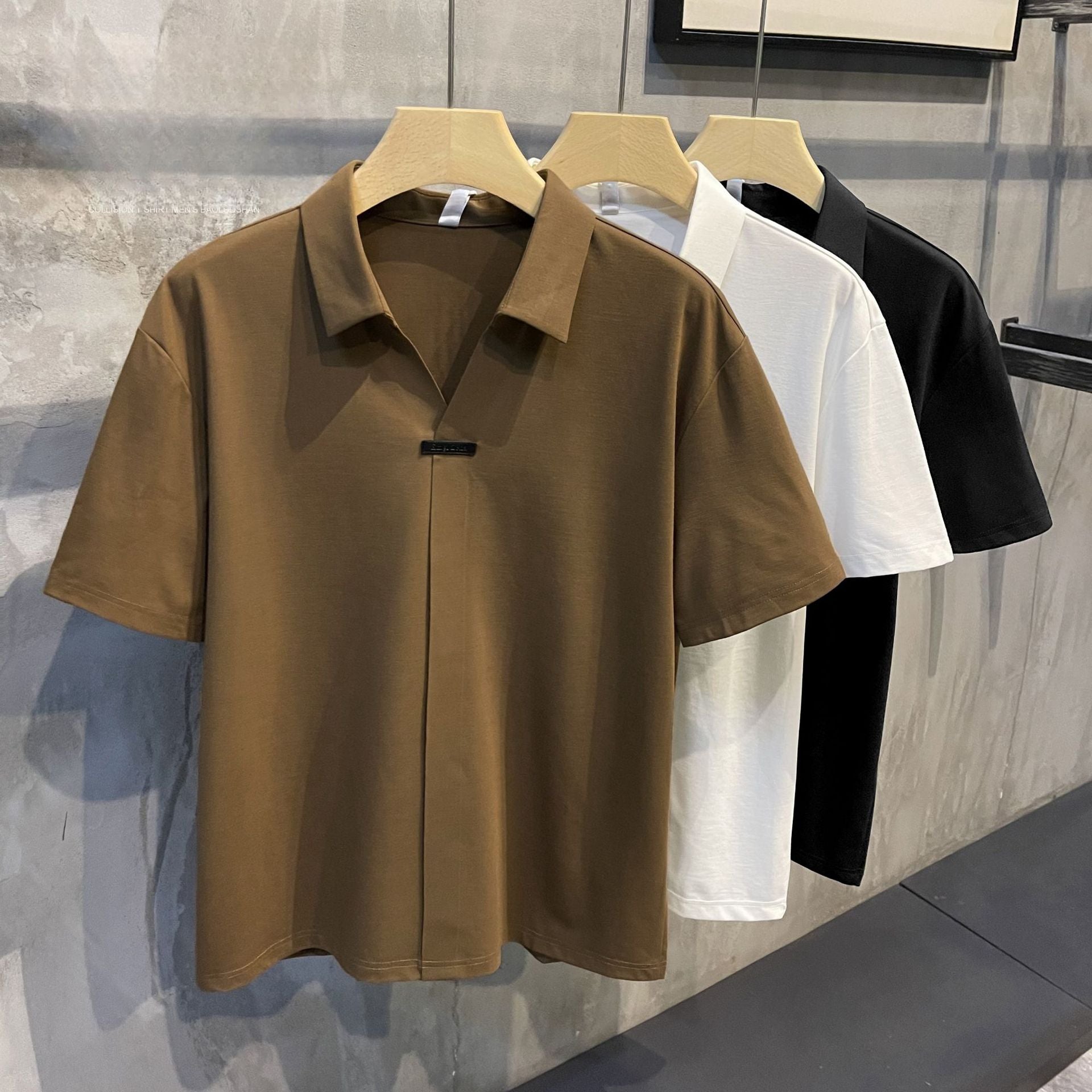 Solid color comfortable short sleeved thin retro shirt top