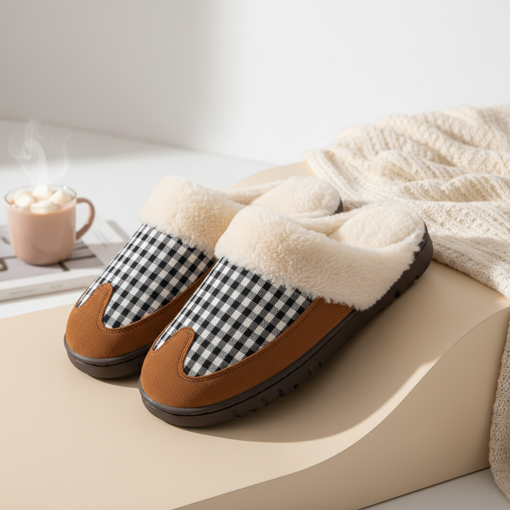 Generate Home Men Slippers Winter Big Size 45-50 Gingham Warm Fur Slippers for male Antiskid Suede Short Plush House shoes men Hot sale is home men slippers let it be professional and add fitted background 