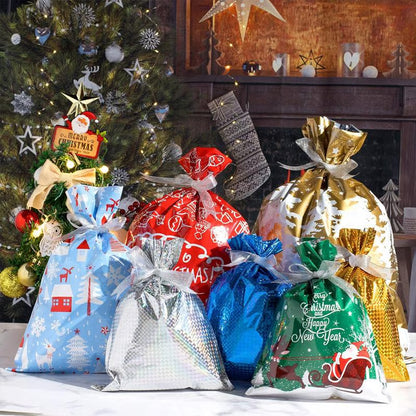 Christmas Drawstring Gift Bags – Reusable Holiday Pouches for Presents & Treats